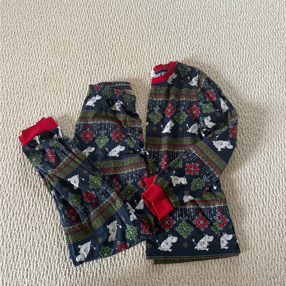 Navy Blue Kids Holiday MOOMIN muumi Pajama Set with Red Accents